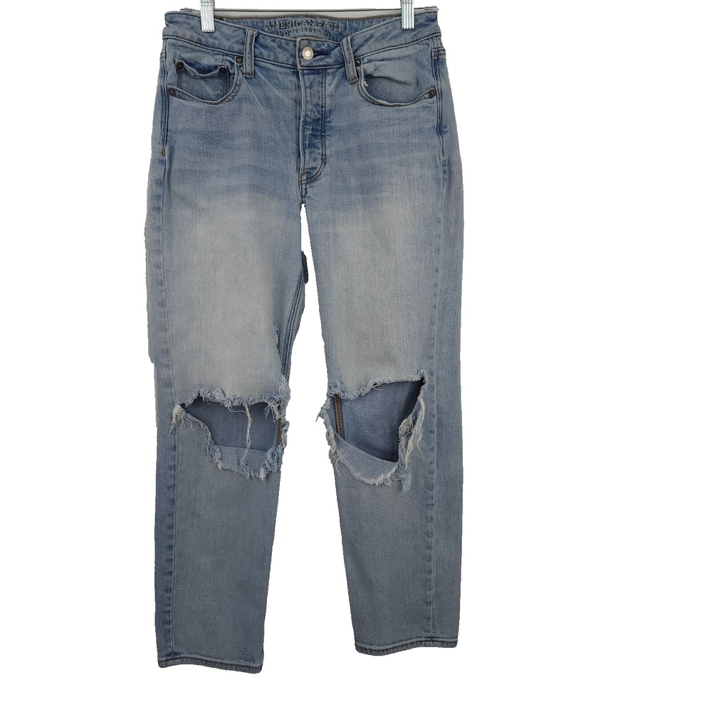 American‎ Eagle AEO Jeans Women's 10 Vintage Hi-Rise Taper Light Wash Distressed